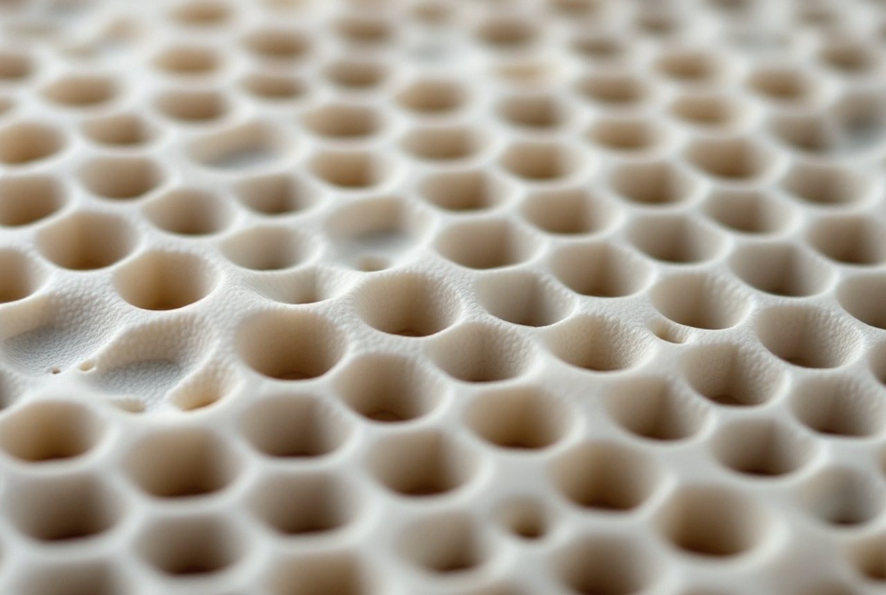 Close-up of a ceramic catalytic converter honeycomb substrate