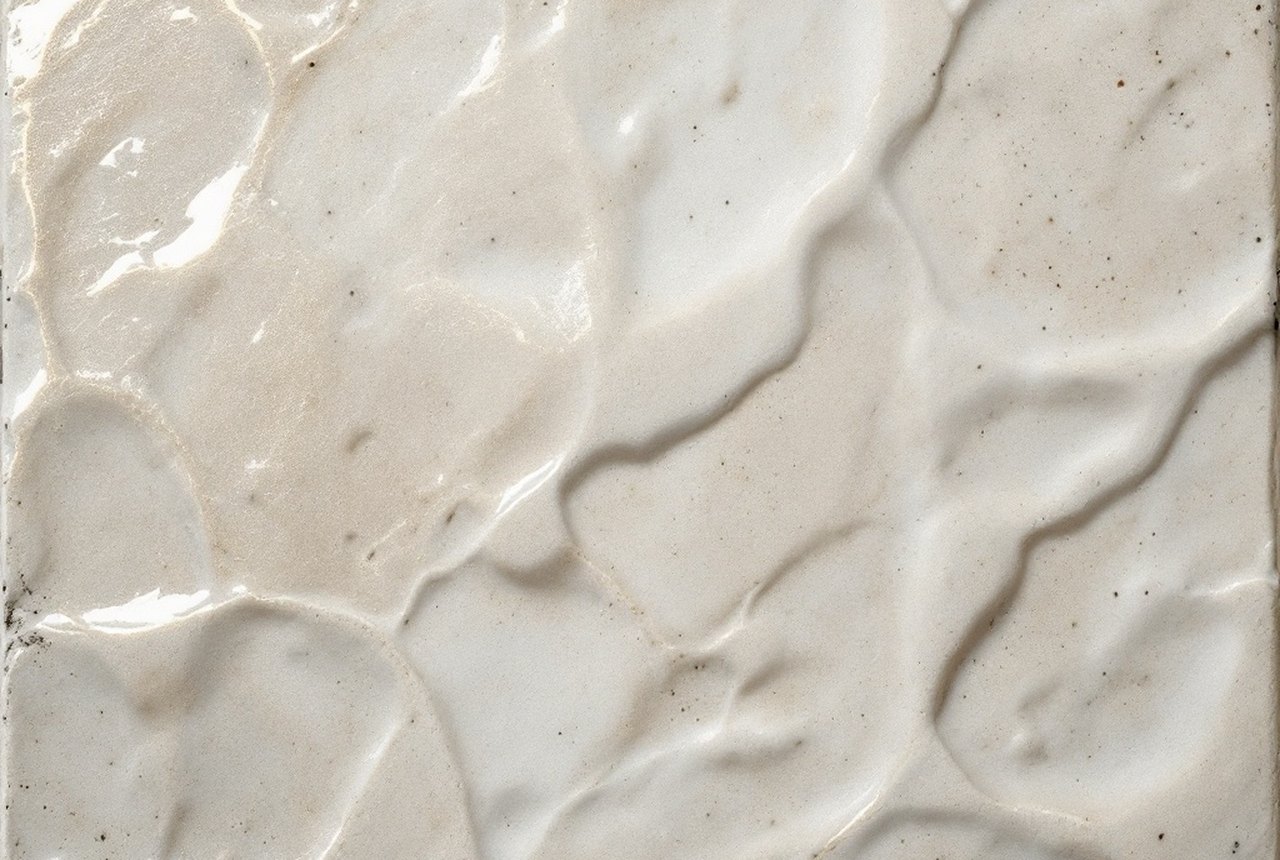 Close-up of a glazed ceramic tile surface showing sheen and texture